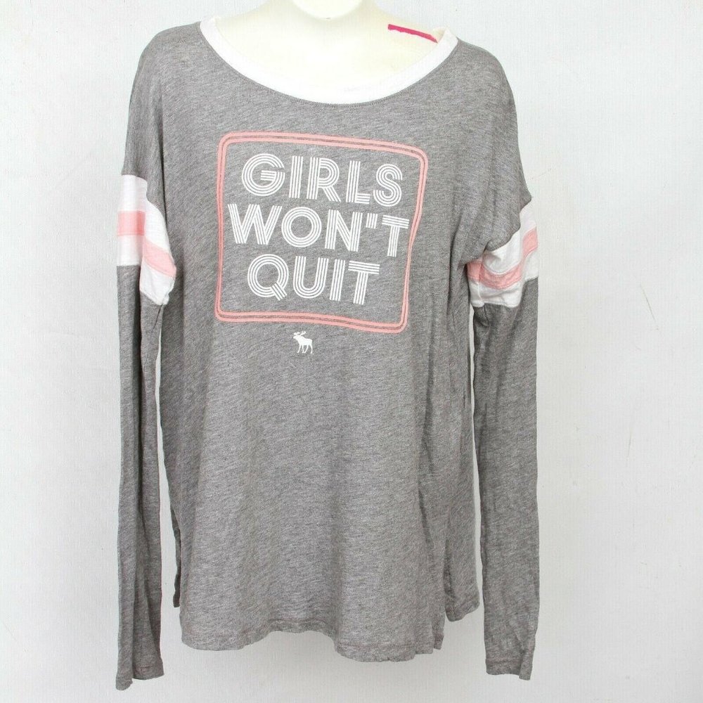 Abercrombie & Fitch Gray Pink Long Sleeve T-Shirt Kids Girls 15/16 Won't Quit